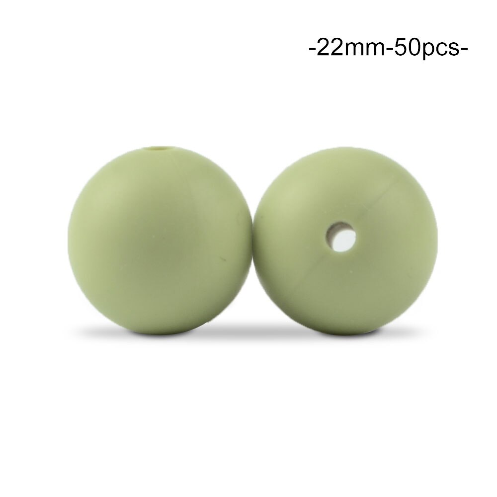 Cuentas de dentición de silicona redondas sueltas de 22MM, 50 unidades/lote para collar de dentición de silicona, cuentas de silicona, mordedor de bebé libre de BPA: lint