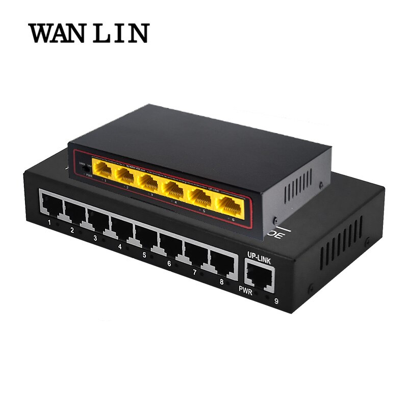 Wanlin 8 port 4 port poe switch 10/100 mbps ieee 802.3af/ ved max 120w strøm til poe ip kameraer wifi ap voip med 48v strømadapter