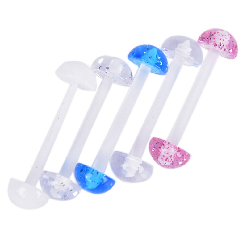 5Pcs/Set Mixed Acrylic Ball Barbell Soft Bar Tongue Ring Studs Body Piercing