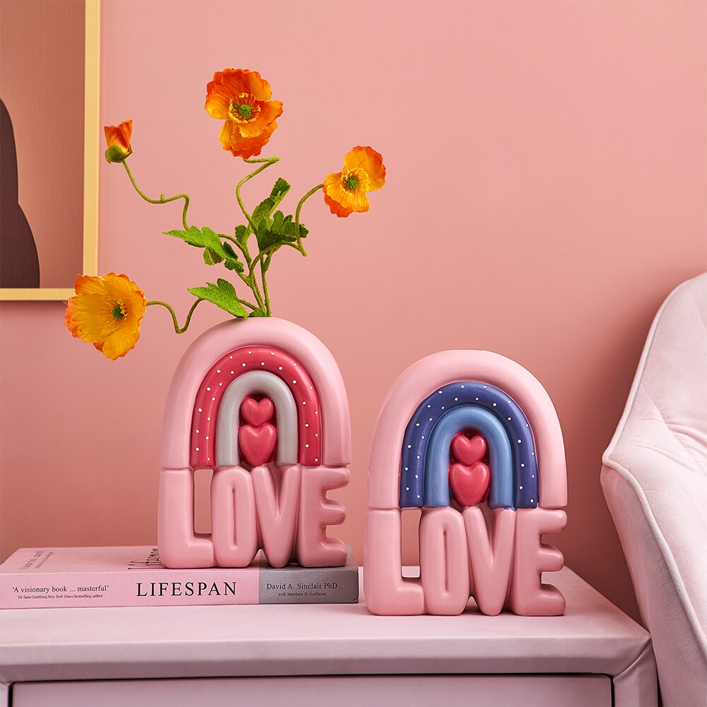 Desenhos animados vaso de amor vaso de flores kawaii decoração de casa nordic decoração para casa menina quarto acessórios de decoração rosa vaso de flores