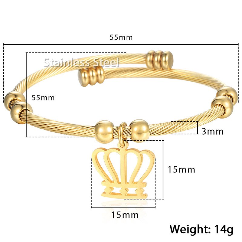 Kvinners armbånd hjerte tre hånd sjarm armring gull farge rustfritt stål armbånd for kvinne smykker 3mm kkgm 45: Kg196 gullkroner