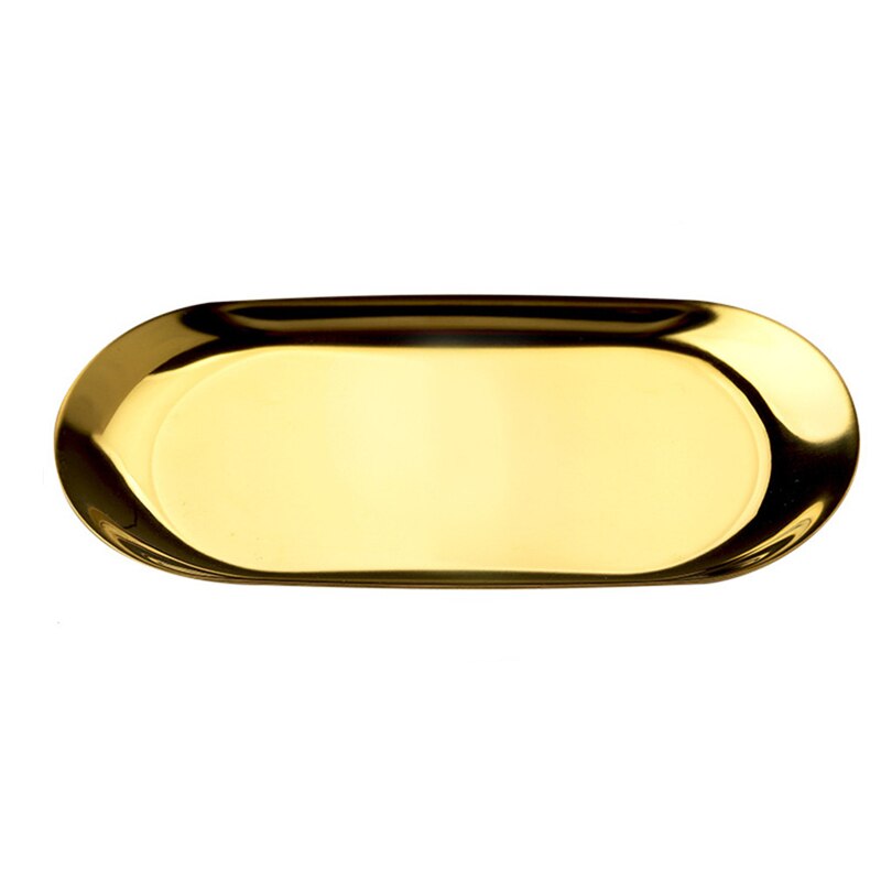 Stainless Steel Storage Tray Gold Silver Oval Fruit Plate Jewelry Display Metal Tray Storage Supplies: Golden S