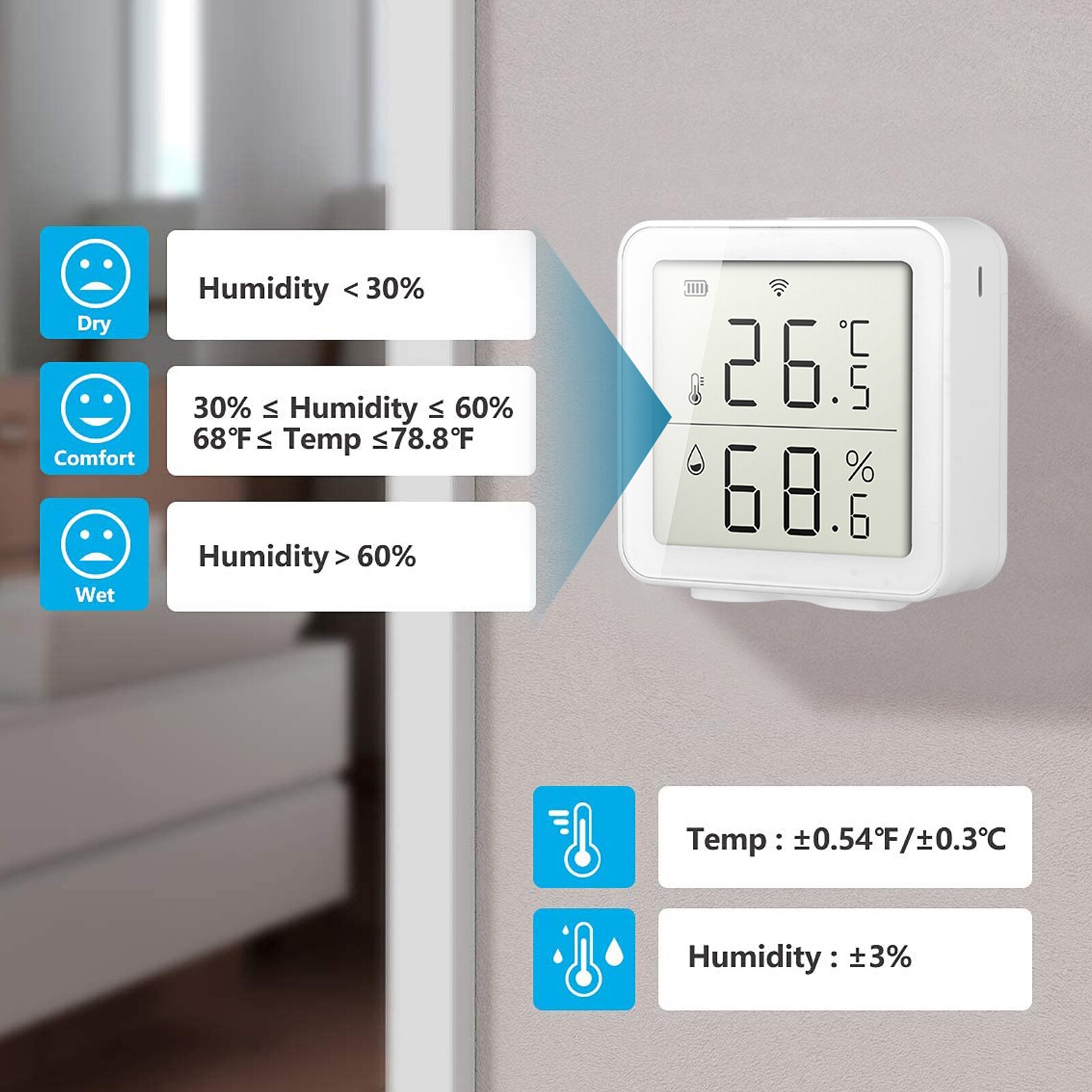 Tuya WIFI Intelligent Thermostat Sensor Wireless Temperature Sensor Home Automation Scene System Compatible with Alexa Smart