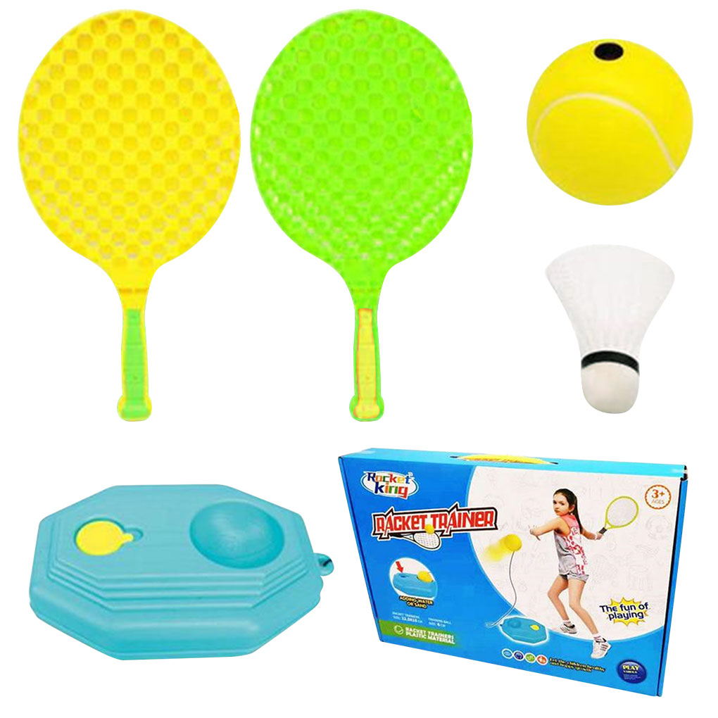 Portable Tennis Trainer Children Adults Tennis Hitting Practise Training Tool Set with 1 Pair Rackets