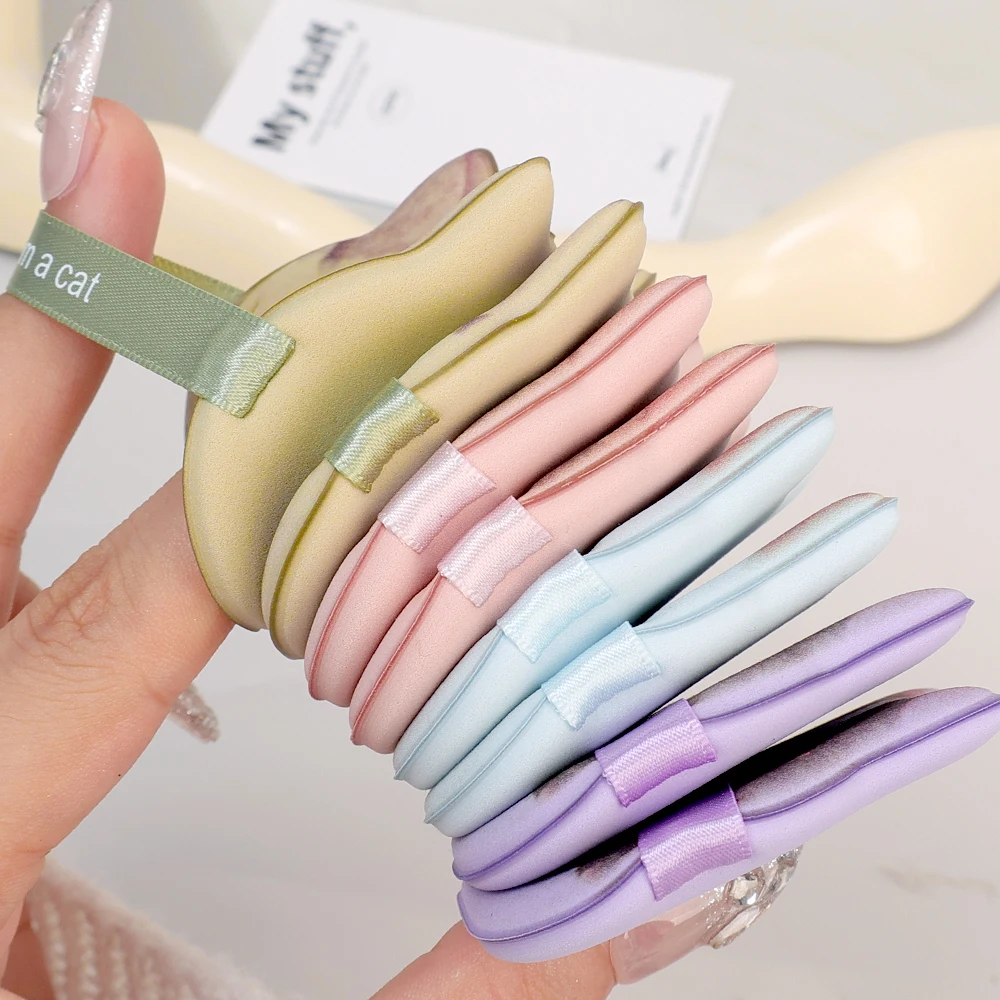 10 st söt katt sminkpuff foundation kosmetisk puff slät puder concealer skönhet torr och våt puderpuff med dubbel användning sminkverktyg