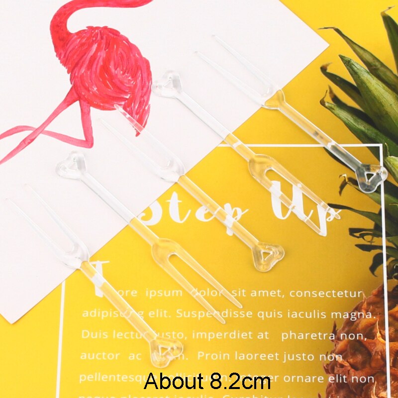 100PCS 9CM Cocktail Sticks Plastic Fruit Forks For Kids Disposable Cute Fruit Skewers Aperitif Cocktail Decor Buffet Picks Party: Transparent Love
