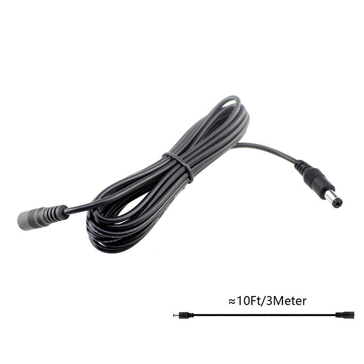 10 ft 2.5mm x 5.5mm DC Plug Power Extension Cable, 20AWG, Black