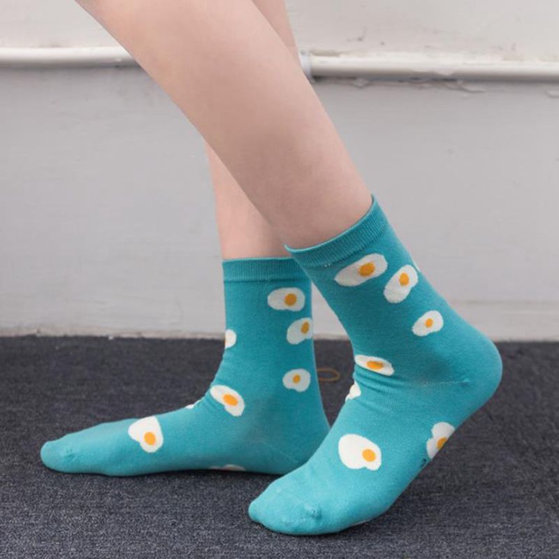 Fiction happy funny woman graphic cotton socks egg cloud rain wave dog foot mountain footprint socks spring casual