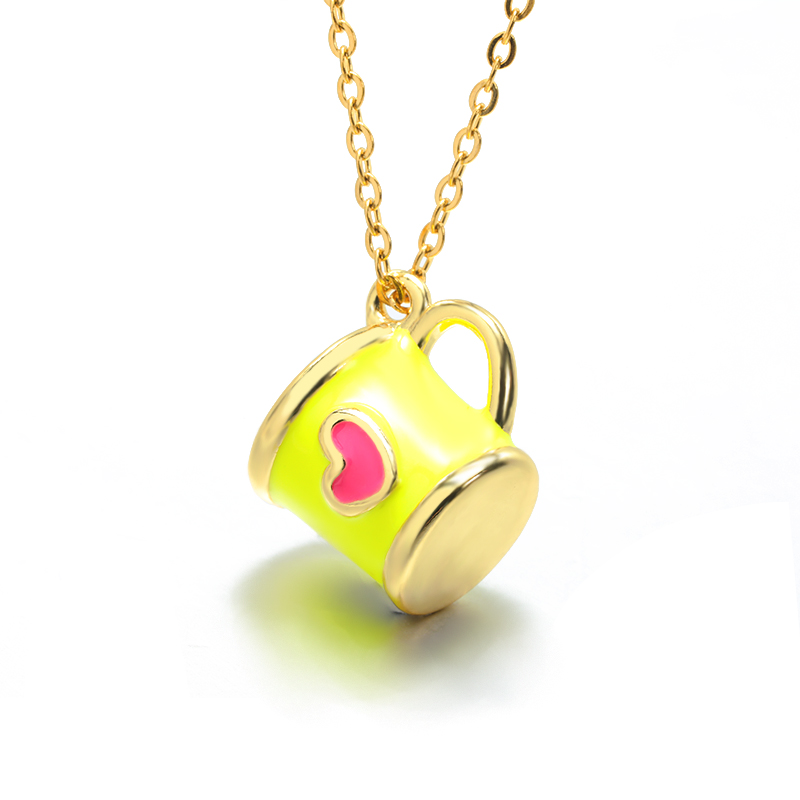 Nette Kleine Rosa Tasse Halskette Weißen Kragen Frauen Halskette Offizielle Schmuck Edelstahl Kette Halskette: N03722G-2