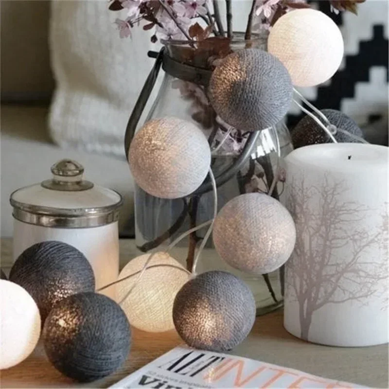 LED-Lichterkette mit Baumwollkugeln, batteriebetrieben oder USB-betriebene Feengirlande, Lichterketten, Weihnachten, , Hochzeit, Party-Dekoration