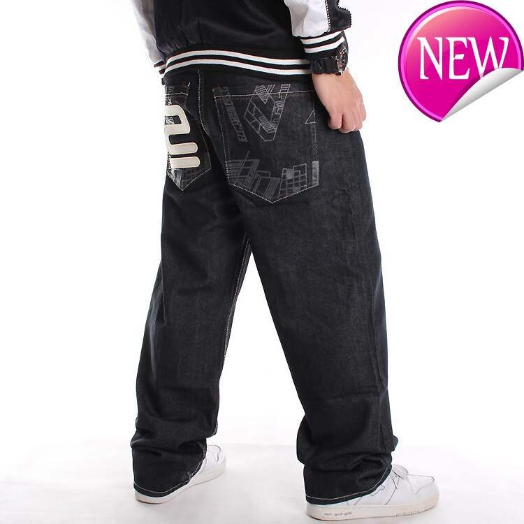 Sorte baggy jeans til mænd hip hop cholyl skateboard bukser løs stil ægte hiphop rap jeans dreng