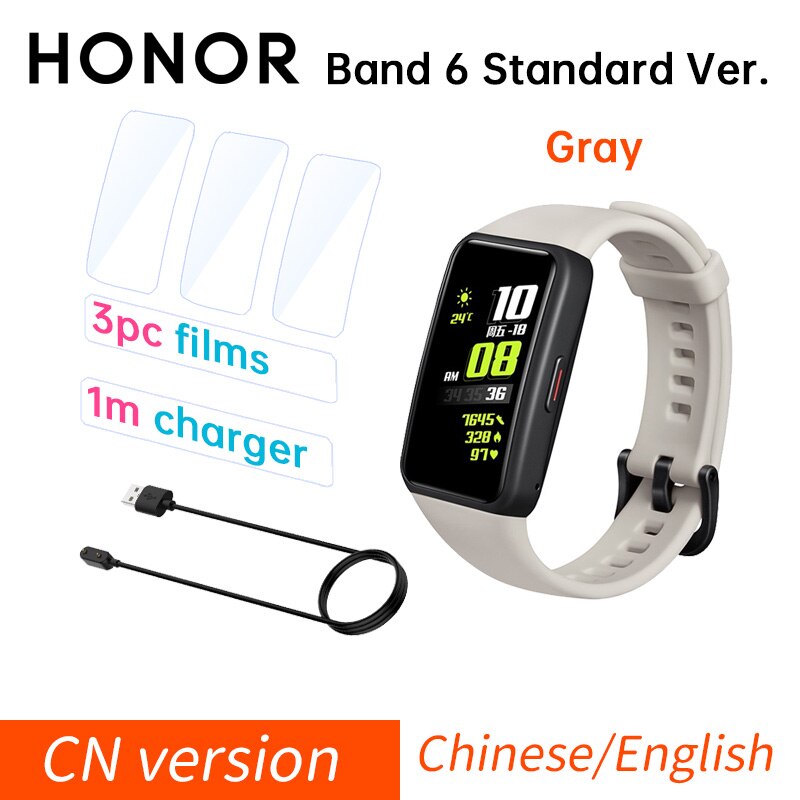 Honor Band 6 Global / CN Version Smartband Bracelet AMOLED Color Touchscreen Blood Oxygen SpO2 Heart Rate Sleep Swim Waterproof: Std B F Cable Black