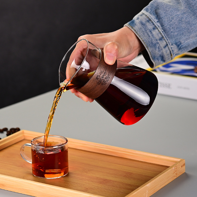 17oz/500ml Kaffeekaraffe aus Glas mit hitzebeständiger Holzschicht, Kaffeedekanter, Kaffeetasse zum Übergießen, Kaffeebrühkanne