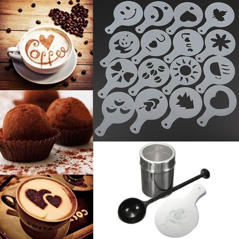 16 Stks/set Koffie Template Coffe Stencil Latte Cappuccino Barista Art/Cake Stofdoek Gereedschap Accessoires Nespresso