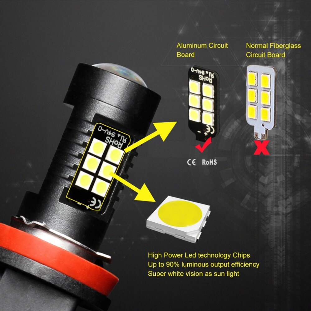 2 stücke H8 H11 LED Auto Lichter LED-lampen 9005 HB3 9006 HB4 Weiß Tagfahrlicht DRL Nebel Licht 6000K 12V Fahren Lampe 6000K