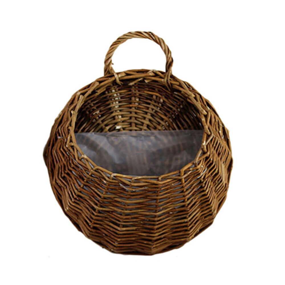 Cesta de mimbre Natural para colgar en la pared, maceta para flores, cesta de ratán, contenedor de almacenamiento para decoración del hogar y jardín: A