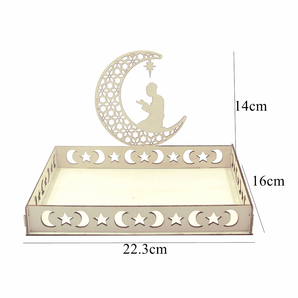 Eid Mubarak Wit Dienblad Maan Ster Houten Dienblad voor Ramadan Kareem Voedselhouder Benodigdheden Al Adha Islamitische Moslim Feestdecoraties: MULTI