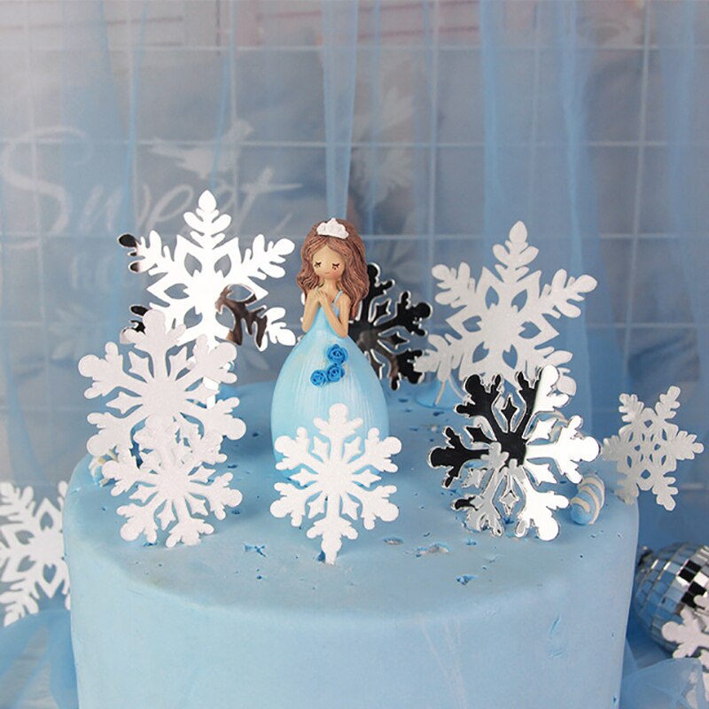 4 stuks/set mix acryl sneeuwvlok taarttopper verjaardagsfeest cupcake topper voor jaar kerstdecoratie taartdecoratie