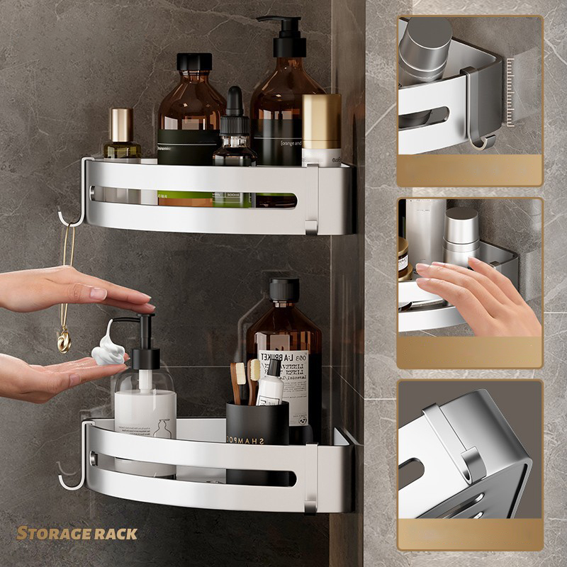 Badkamerplank Geen oefening Muur gemonteerd Shampoo -fles Douche hoekrek Toilet Opslagrek Aluminium Badkamer keukenaccessoires