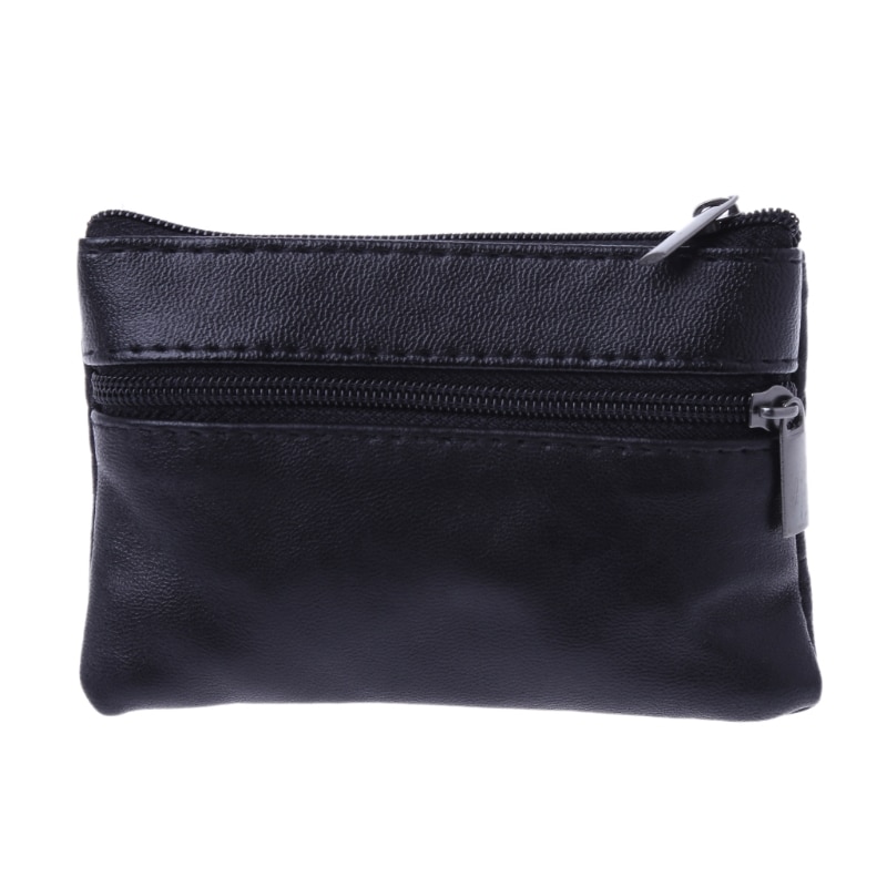 Men Women Card Coin Key Soft Holder Zip Leather Wallet Pouch Bag Purse Black Mini Coin Holders