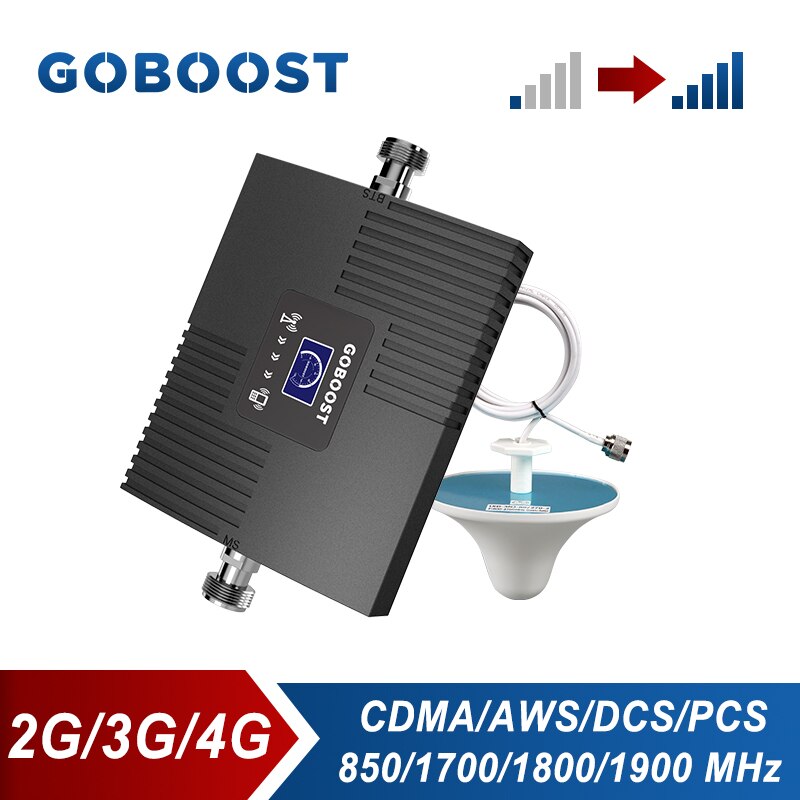 GOBOOST 2G 3G 4G Cellular Amplifier CDMA 850 AWS 1700 PCS 1900 DCS 1800 MHz Signal Booster Repeater With Ceiling Indoor Antenna