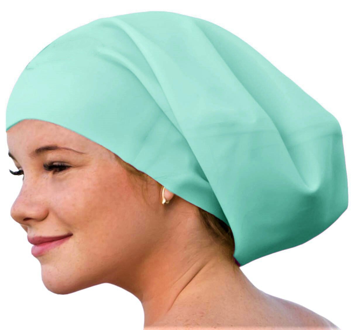 Stijl silicagel lang haar vlecht badmuts kinderen oversized badmuts koksmuts badmuts: Muntgroen