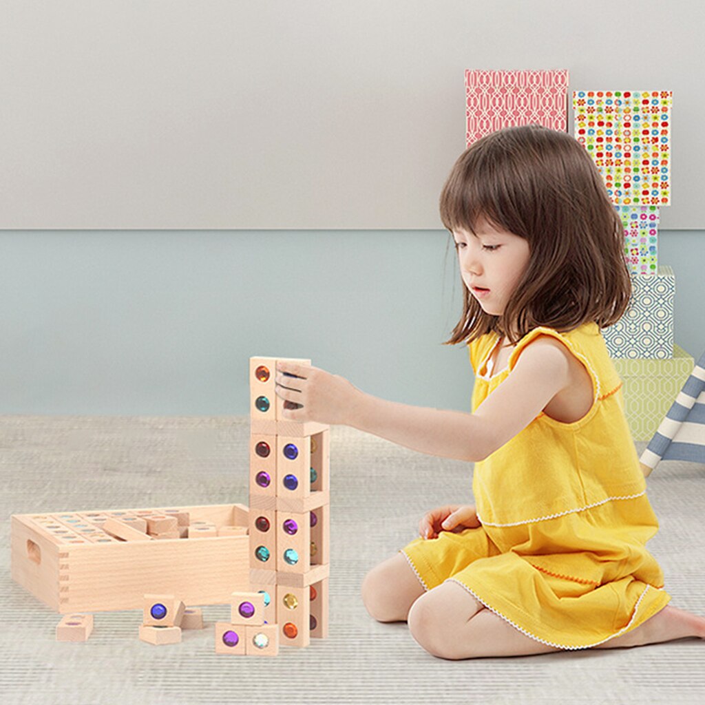 128pcs Wooden Colorful Gems Blocks Toys Translucent Rainbow Educational Early Education Recognition Learning Color Reflection