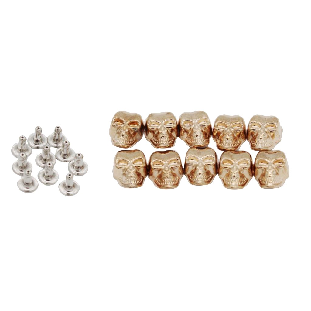 10 Sets de remaches de tachuelas de calavera Punk Rock picos zapatos bolsos DIY cuero artesanal 9x16mm: Dorado