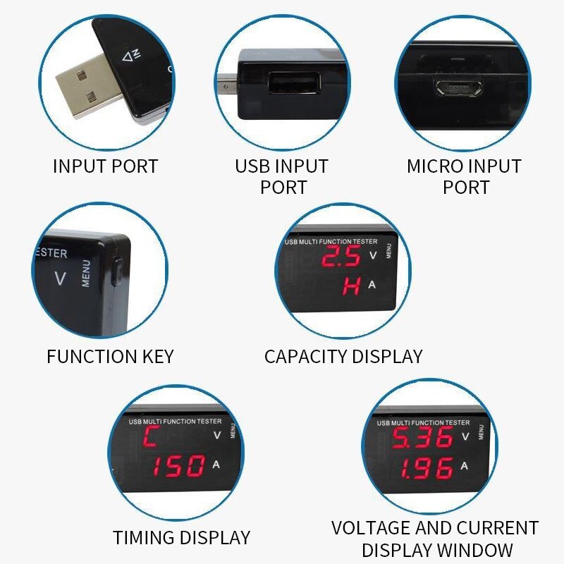 Mini Multimeter USB And Test Mobile Phone Charging Test Table A16 Timing 4-30V 0A-3A