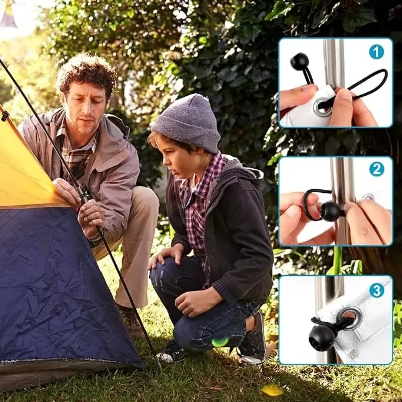 50/10 stücke Bungee Ball Planen Leinwand Flugzeug Fahnenmast Krawatten Schnur Enden Elastische Seil Spitze Feste Stiefel Pole Camping zelt Zubehör