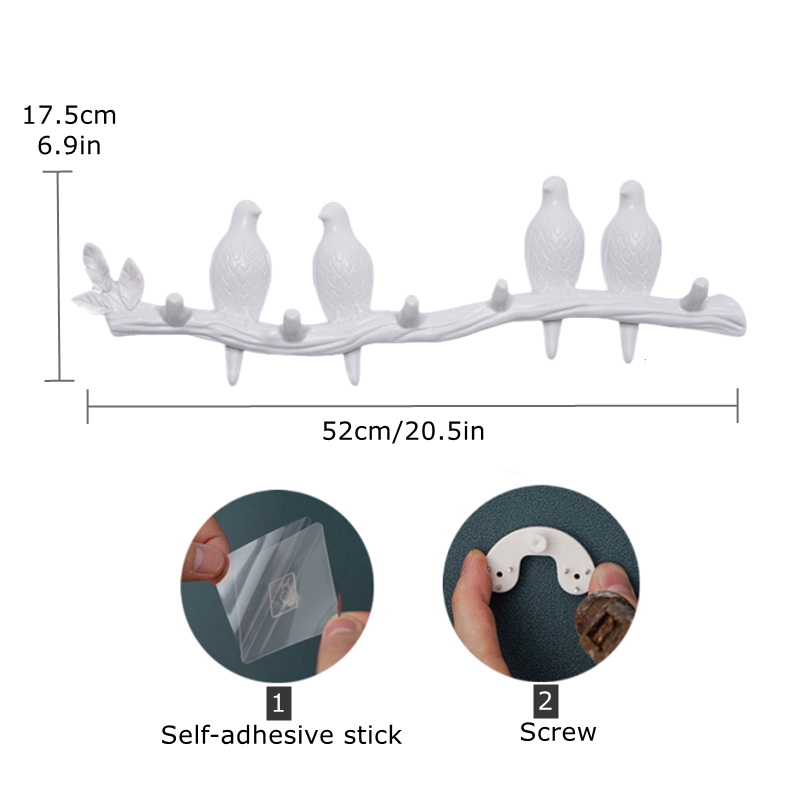 Perchero montado en la pared con ganchos para abrigos, sombreros, llaves, toallas, colgador artístico decorativo para puerta trasera, decoración de pájaros en ramas de árbol: Azul oscuro