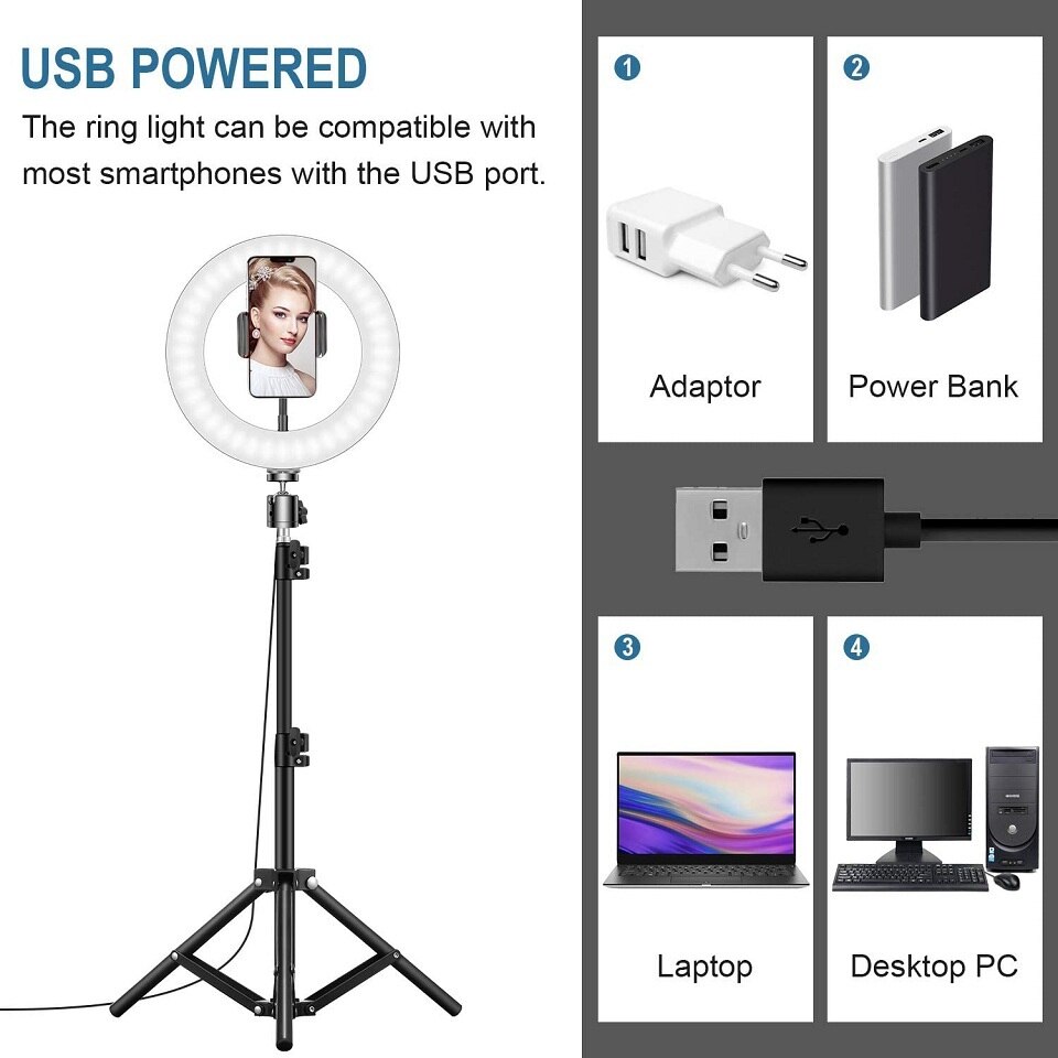 10in Rgb Led Kleur Selfie Ring Licht Fotografie Ringlicht Cirkel Lamp Statief Licht Invullen Telefoon Standhouder Trepied Make-Up