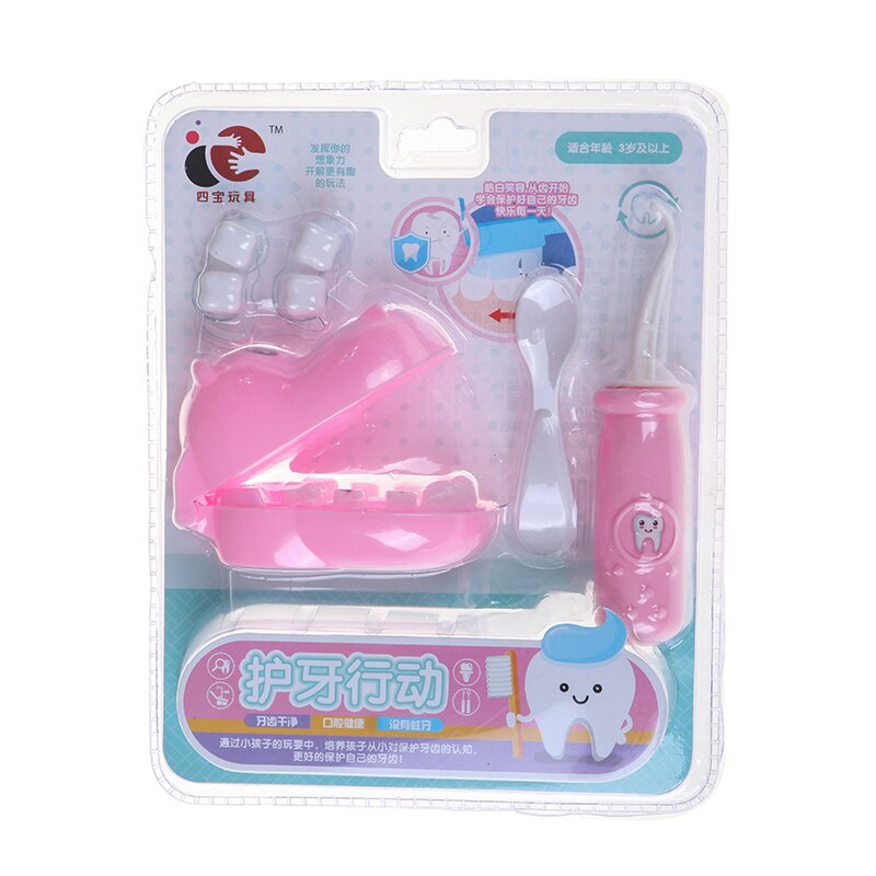 1Set Tandarts Controleren Tanden Model Set Medische Kit Educatief Rollenspel Simulatie Learing Speelgoed Voor Kinderen Kids Pretend Play speelgoed: Pink