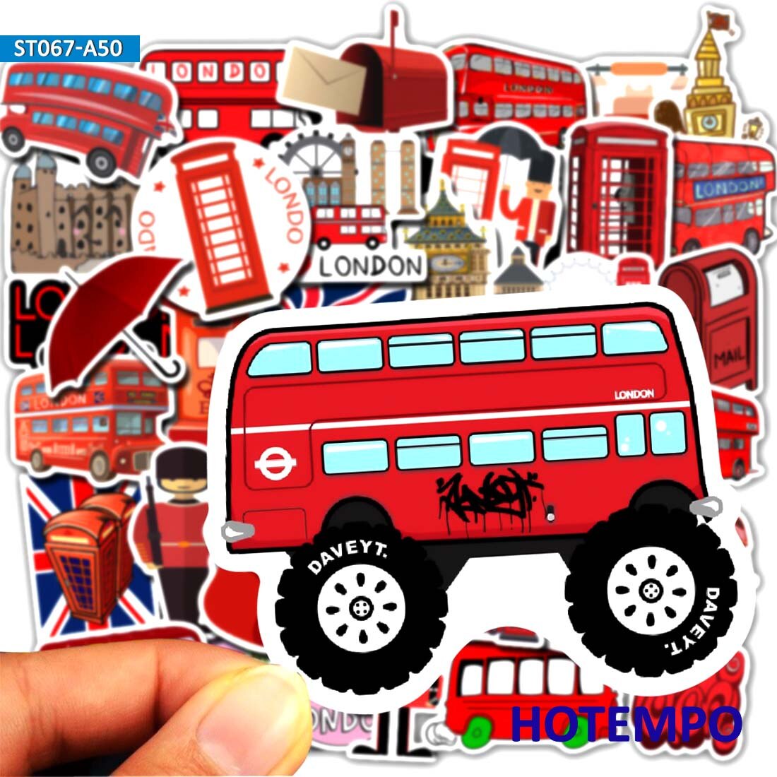 50pcs London Red Bus Telephone Booth Style Stickers for DIY Mobile Phone Laptop Luggage Suitcase Skateboard Fixed Gear PVC Decal