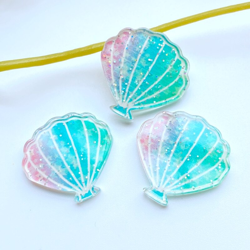 10pcs Acrylic Kawaii Shiny Shells Rhinestone Flat Back Cabochon Art Decoration Charm Craft: D
