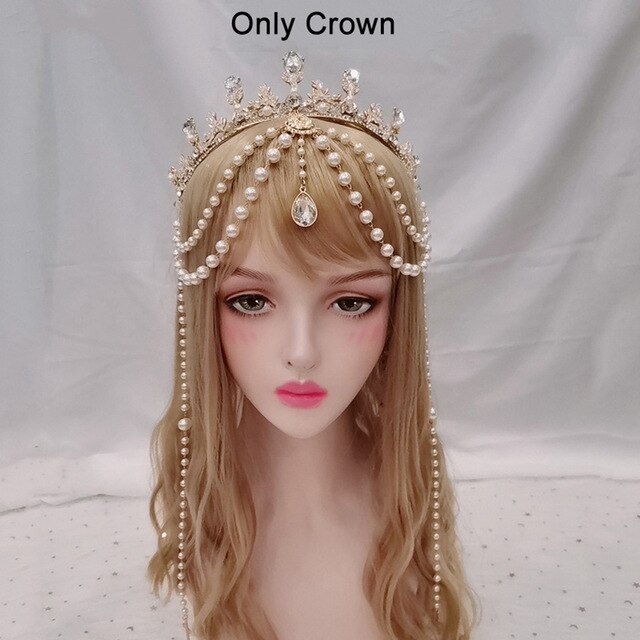 Lolita-tocados de corona KC de la Virgen María, alas de Ángel de Rosa Blanca gótica, cadena de cuentas, accesorios para el cabello, Tiara barroca: 5