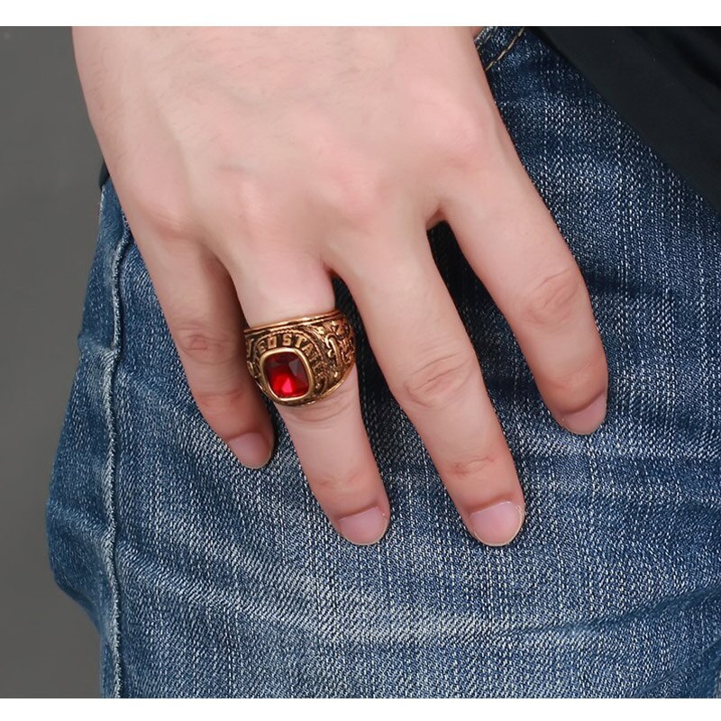 Vnox us navy ring til mænd guld farve rød sten veteran ring flag mærkat emblem