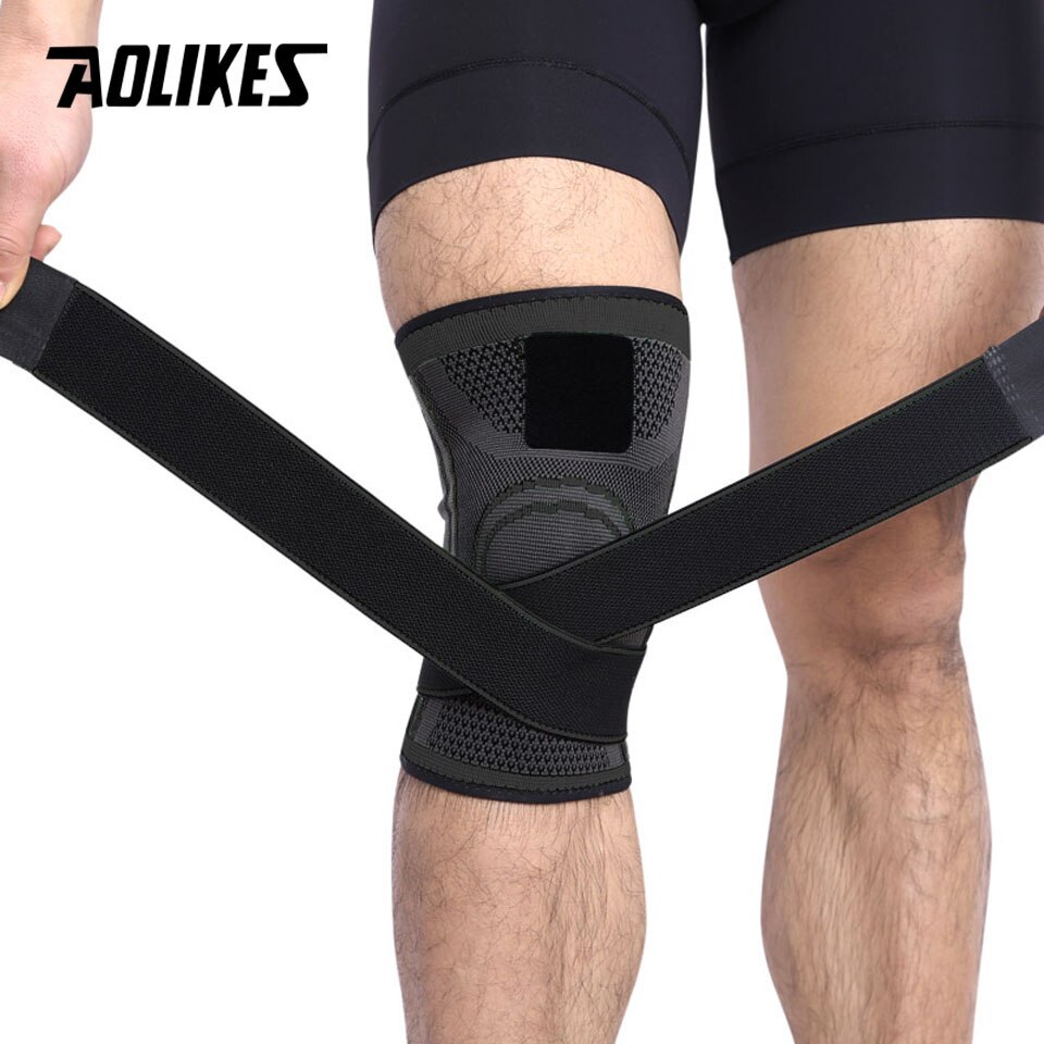 1PCS 3D weben druckbeaufschlagung knie brace basketball tennis wandern radfahren knie unterstützung professionelle schutz sport knie pad: Black / S