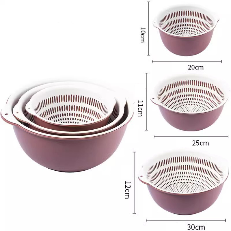 6PCS Kitchen Sink Vegetable Drainer Fruit Basket for Multifunctional 3 Size Stackable Washing Basin Vegetable Drain Basket Basin: Beige