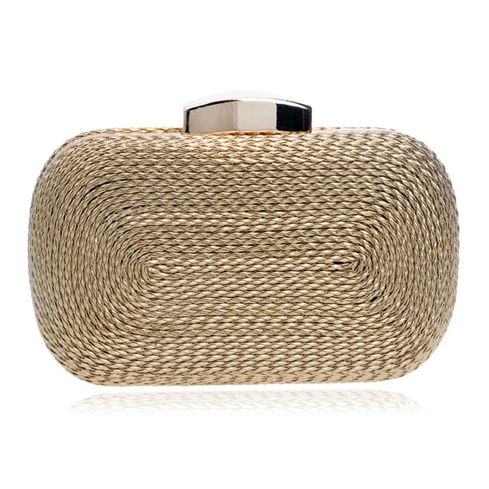 Hard Box Clutch Evening Bags Weave Womens Wedding Prom Evening Party Chain Shoulder Bags: Gold