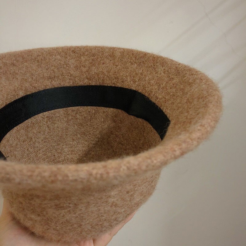 Gorro de lana tipo Bucket para mujer, sombrero de pescador Vintage, versátil, 6 colores, plegable, para otoño e invierno,