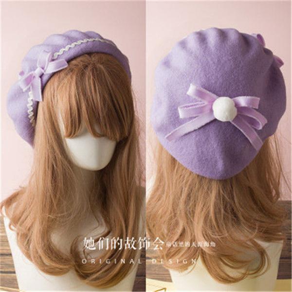 Lolita hat fransk baret uld kasket beanie ski butterfly pige kvinder klassisk 17 farver: 15