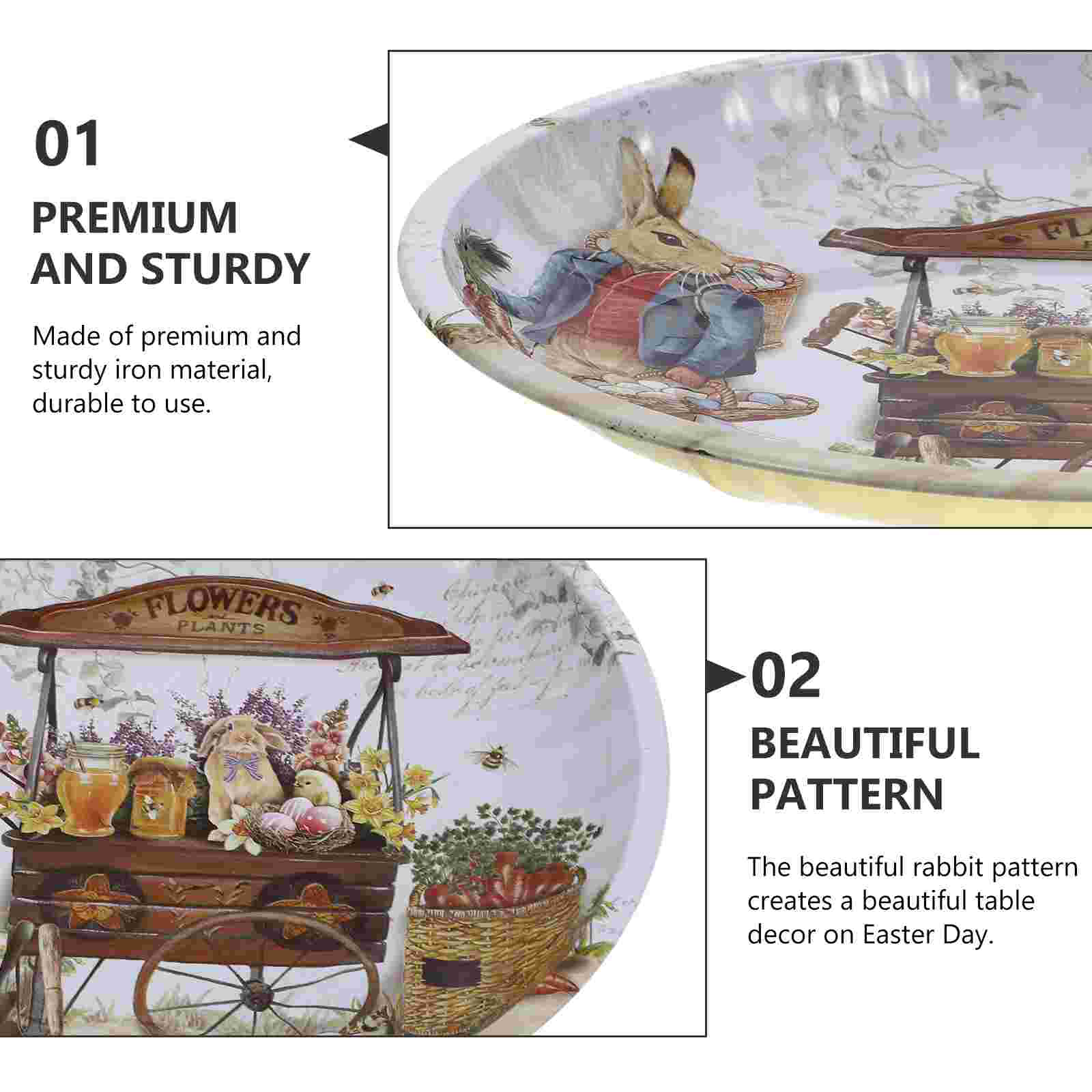 1 Pc Plate Easter Iron Plate Easter Bunny Fruit Plate Easter Fruit Serving Plate for Easter Home Desktop