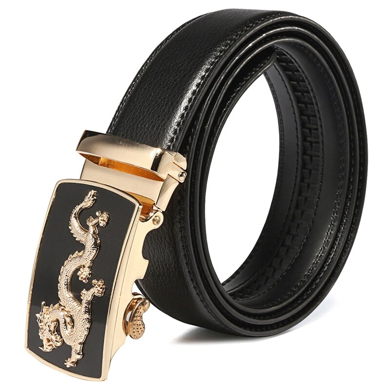 Men's Black Automatic Buckle Waistband Leather Belts Waist Strap: Default Title