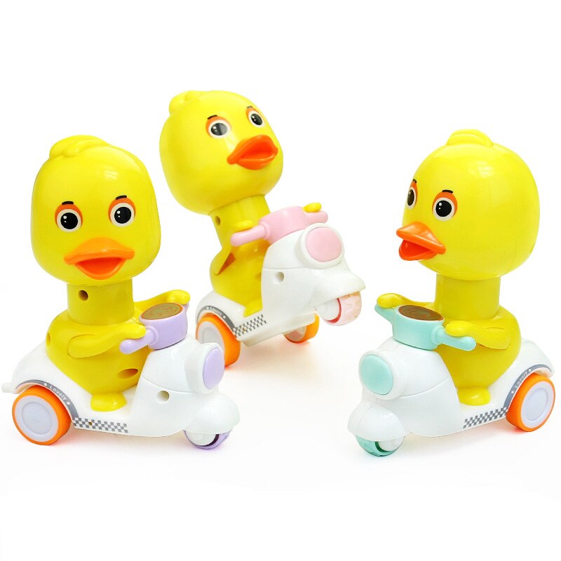 Cartoon Clockwork Bicycle Motorcycle Yellow Duck Inertia Car Press to Slide Pull Back Baby Toy Car Moveable Wind Up Toy Kid