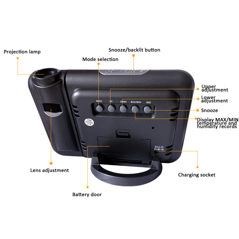 Tijd Horloge Projectie Wekker Snooze Digitale Wekker Met Weerstation Thermometer Datum Lcd Display Desktop Klok