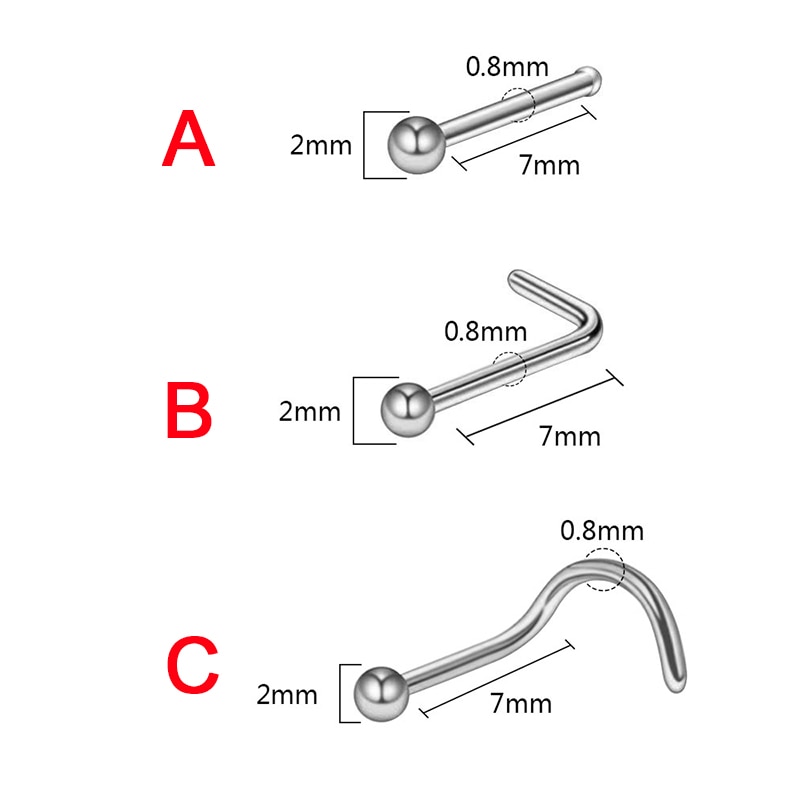 1 ud. Tornillo curvo clavijas de la nariz oro rosa anillos de la nariz Piercing del cuerpo joyería pendientes pequeños para las mujeres Gilrs Piercings de la nariz