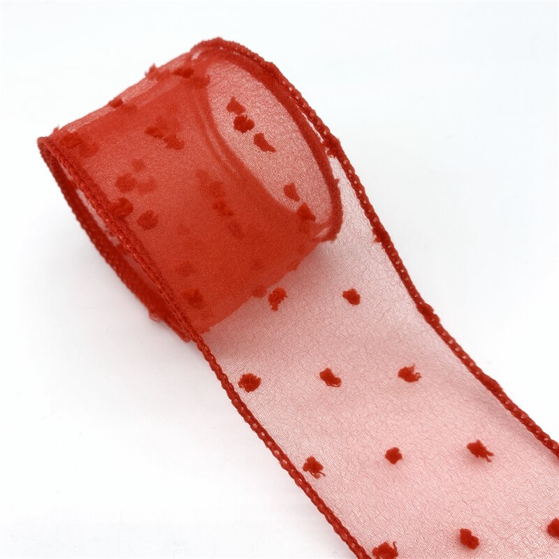 3Yards/Lot 50Mm Kant Lint Fluwelen Stippen Organza Lint Voor Bow Bruiloft Kerst Decoratie Diy Kleding Naaien stof: Red