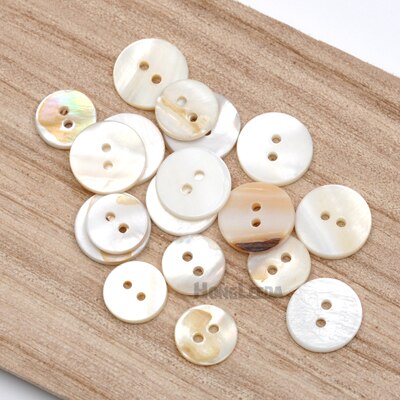 100pcs/lot real Natural shell buttons 12.5mm/15mm/20mm 2-hole flat mother of pearl buttons thick button SHELL006: Mixed size