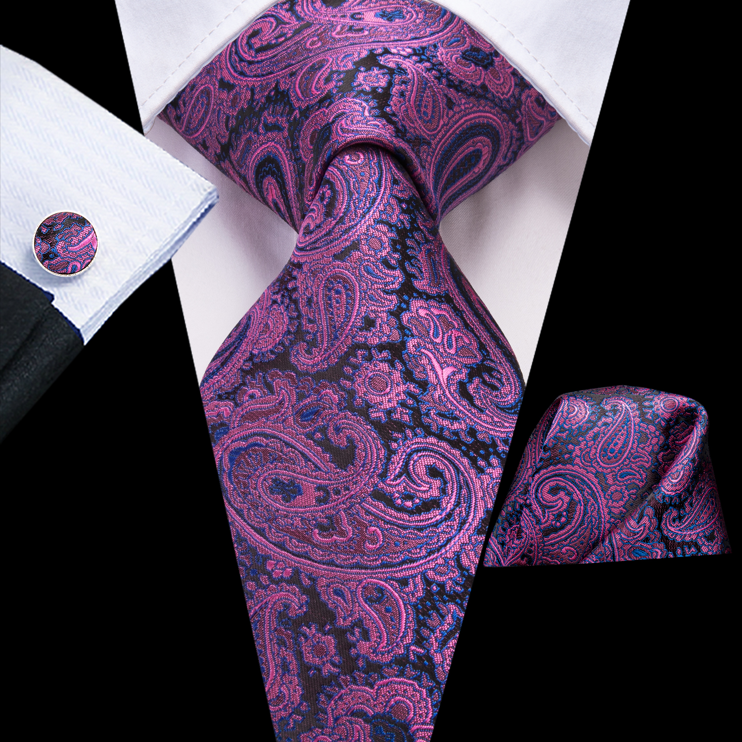 Hi-Tie Mens Tie Rood Bordeaux Paisley Zijde Bruiloft Stropdas Voor Mannen Hanky Manchetknopen Set Business party